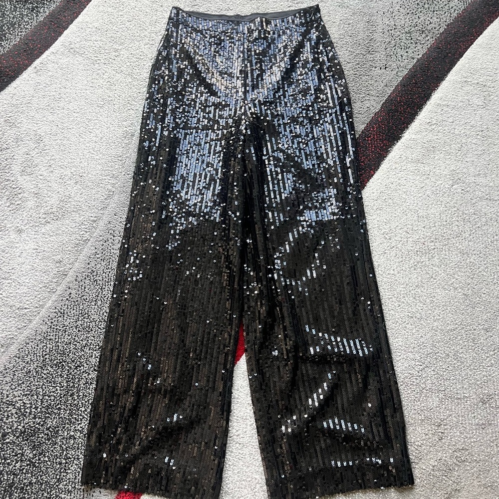 House Of Harlow 1960 Black Sequined Party Wide Leg Pants